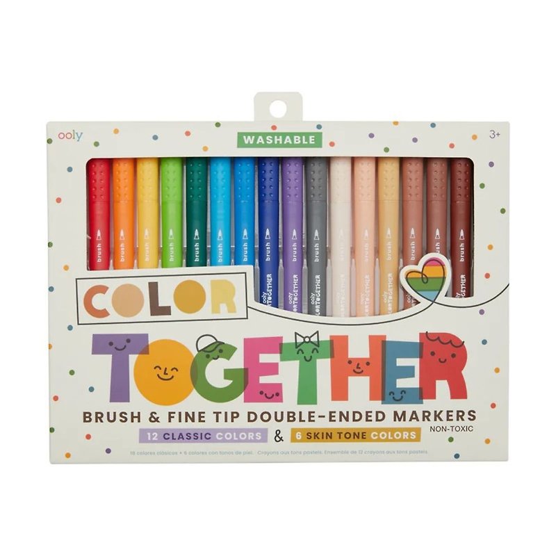 OOLY Color Together Double-headed Water-Based Color Graffiti Pen (18 Colors) | Safe and Non-toxic - Illustration, Painting & Calligraphy - Plastic Multicolor