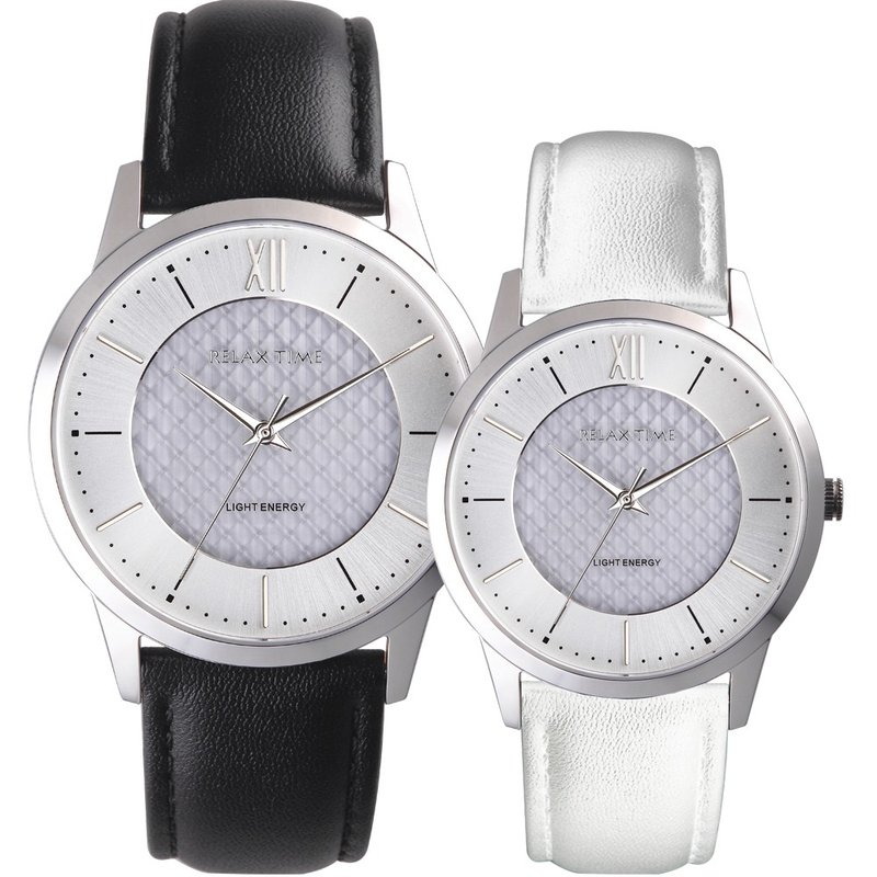 Relax time solar fashion watch pair-white and black (RT-108S-1m+RT-108S-1s) - นาฬิกาผู้ชาย - สแตนเลส สีดำ