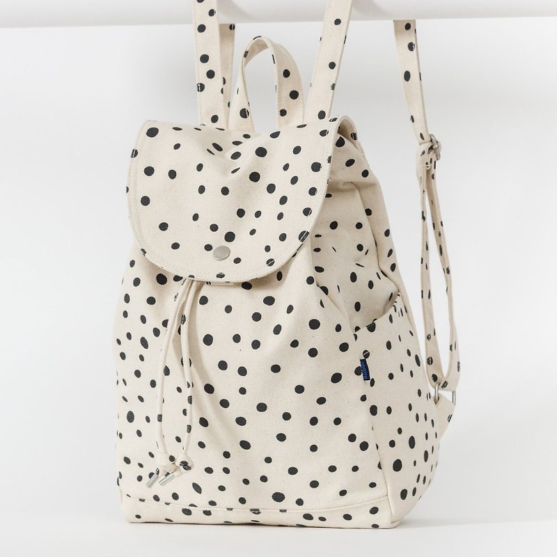 SC. GREEN Side Pocket Backpack - Canvas White Print - กระเป๋าเป้สะพายหลัง - ผ้าฝ้าย/ผ้าลินิน ขาว