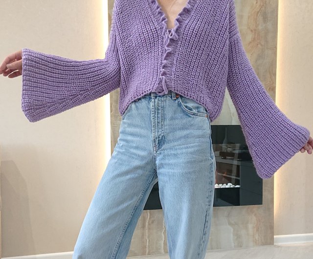 Bell-Sleeve Cardigan Sweater