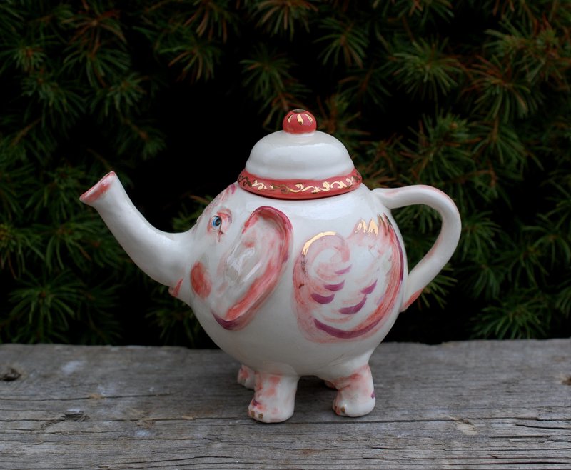 Miniature teapot Pink Elephant Collectible Decorative figurine Small