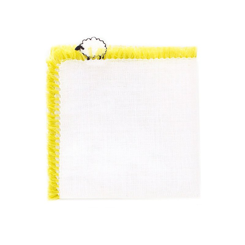 Kusamura Sheep White Handkerchief 41 x 41 cm, 100% cotton, gift made in Japan - Handkerchiefs & Pocket Squares - Cotton & Hemp White