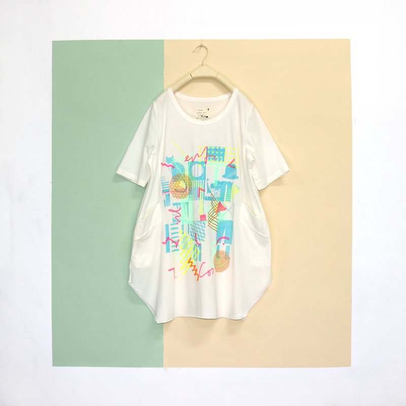 【原價1480】側邊口袋T 白 - 女 T 恤 - 棉．麻 白色