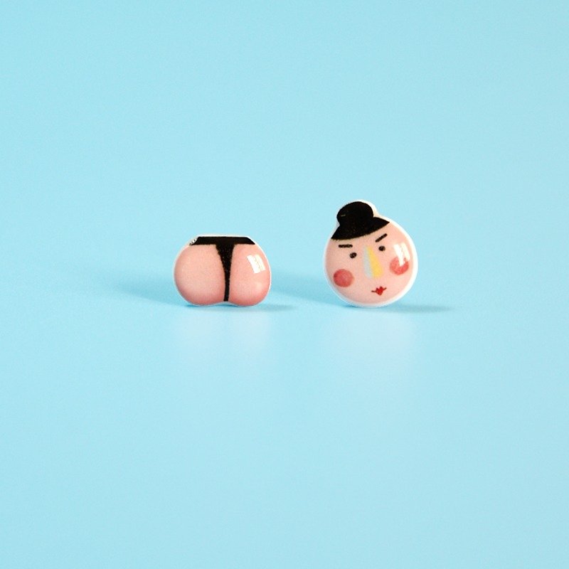 塑膠 耳環/耳夾 粉紅色 - 相撲高手 趣味原創手繪耳釘 可改耳夾款 牛皮紙盒包裝 禮物