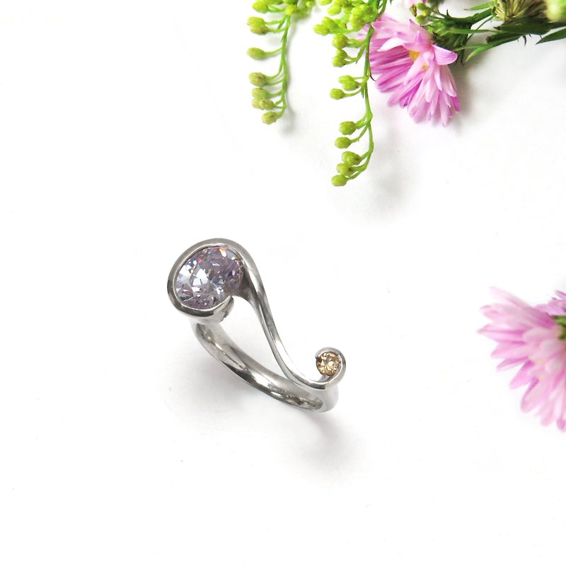 Stone Series / simple curve Stone ring / 925 Silver - แหวนทั่วไป - โลหะ สีเงิน