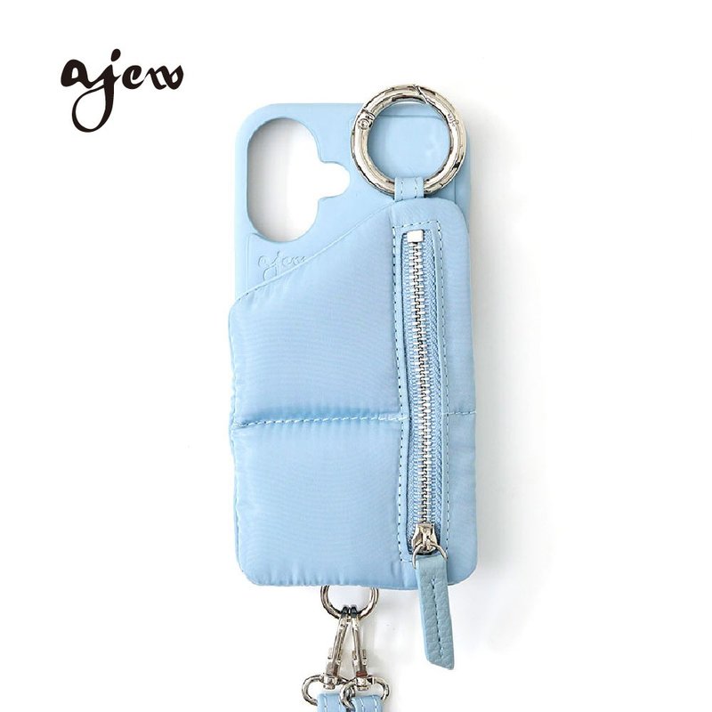 ajew puffer 蓬鬆羽絨手機殼 / gray blue(附背帶) - 手機殼/手機套 - 人造皮革 藍色