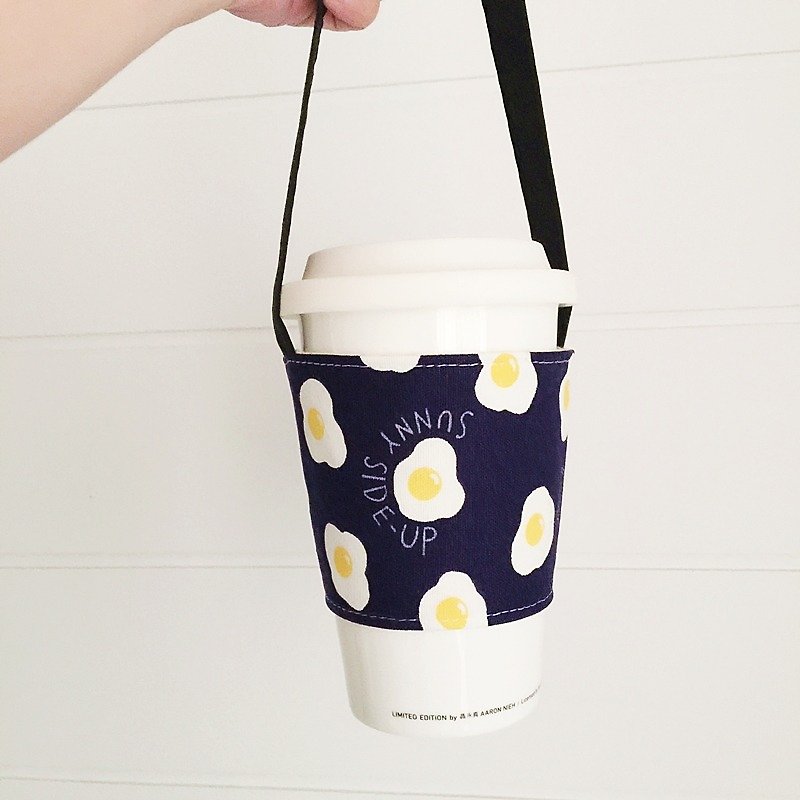 Hairmo Poached Egg Environmental Coffee Cup Set/Beverage Cup Strap-Dark Blue (Hand Cup) - Beverage Holders & Bags - Cotton & Hemp Blue