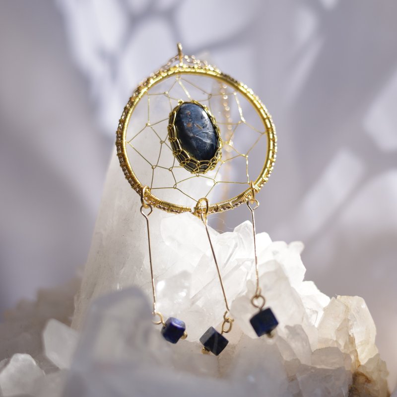 Peter Stone Meng Net Pendant Metal Wound Lapis Lazuli Accessories Customized Jewelry - สร้อยคอ - เครื่องประดับพลอย สีเหลือง