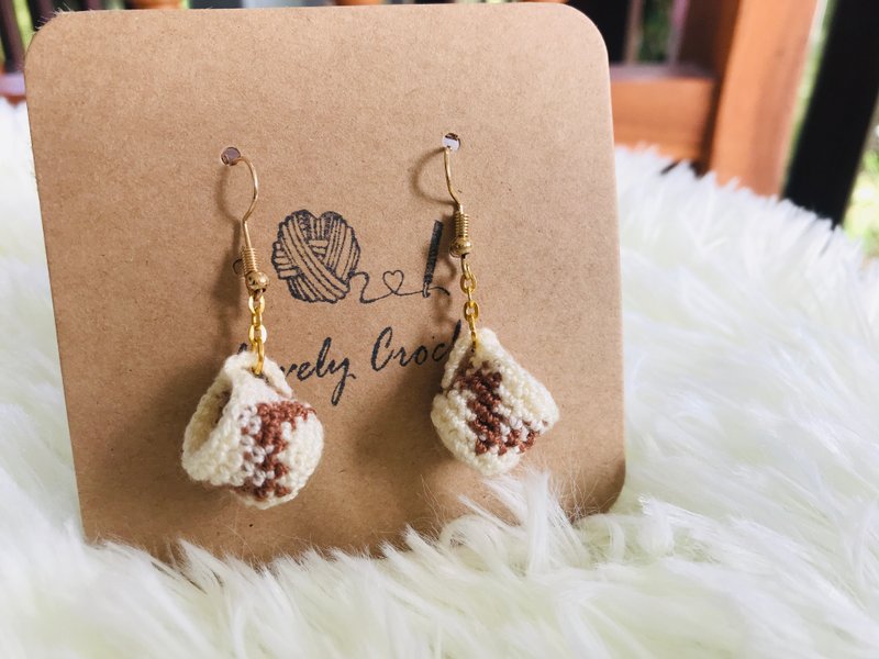 Christmas Gift, Cocoa Cup Crochet Earrings, Christmas Crochet Earrings - 耳環/耳夾/耳骨夾 - 繡線 咖啡色