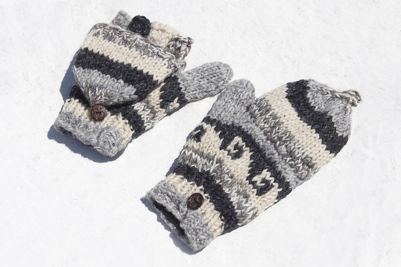 Christmas gift ideas gift exchange gift limited a hand-woven wool knit gloves / detachable gloves / bristle gloves / warm gloves (made in nepal) - Coffee time wave totem - Gloves & Mittens - Wool Multicolor