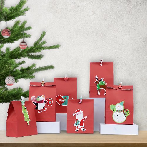 joyfun 聖誕禮物包裝用紙袋(6入)-聖誕經典紅
