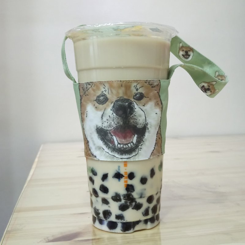 Shiba Inu-double-sided beverage cup set-dog sketch series~double-sided beverage bag - ถุงใส่กระติกนำ้ - เส้นใยสังเคราะห์ 