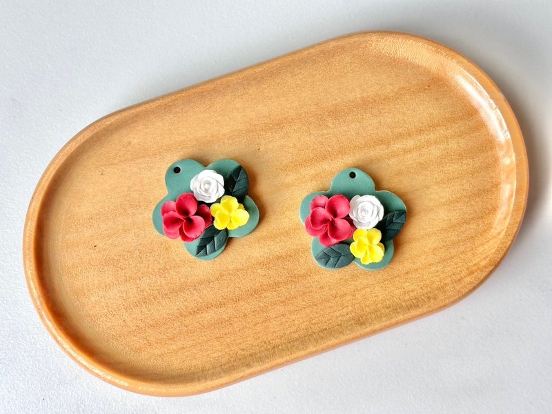 [Heart Blossoms] – Polymer clay diffuser earrings s925 Silver-plated ear pins/ear hooks - Earrings & Clip-ons - Pottery Green