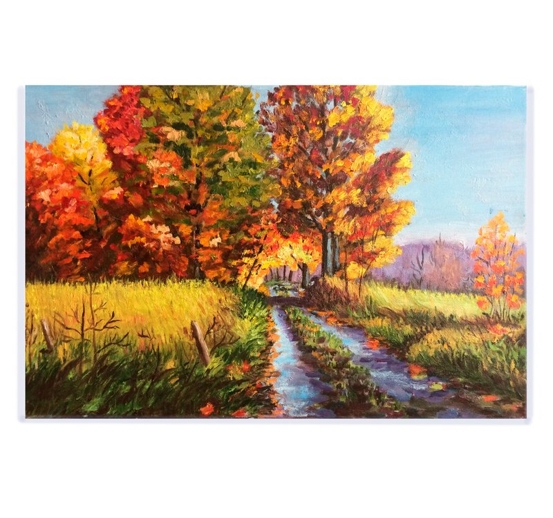 Autumn painting, Scandinavian landscape, Original oil painting  / 原創油畫 /客廳掛畫 - Posters - Cotton & Hemp 