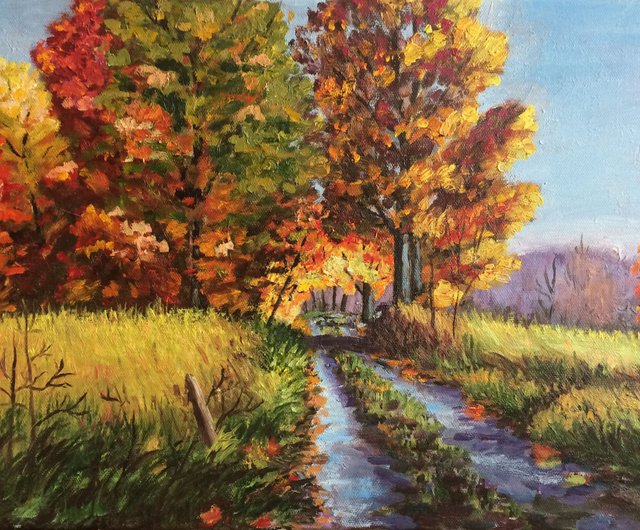 秋の絵、スカンジナビアの風景、キャンバスに油絵 - ショップ