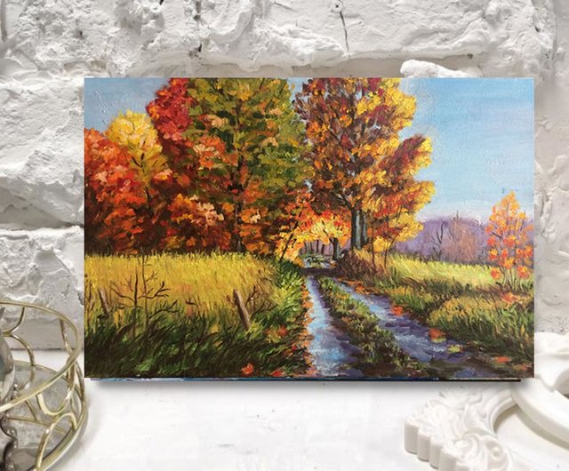 秋の絵、スカンジナビアの風景、キャンバスに油絵 - ショップ