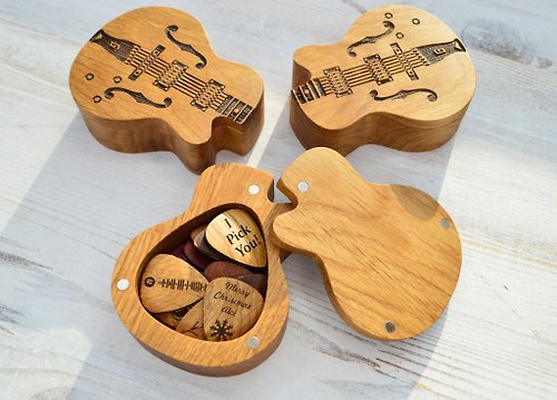 EngravedWoodBox Box for picks wooden personalized guitar gift for music lover or guitar player
