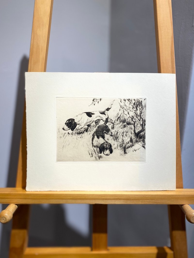 華盛頓DC藝術家Morgan Stinemetz-嗅聞中的梗犬-蝕刻版畫-Etching - 海報/掛畫/掛布 - 紙 白色