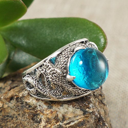 AGATIX Silver Snake Ring Blue Glass Ring Turquoise Adjustable Free Size Ring Jewelry