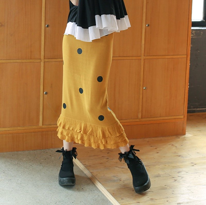 Wool tail lotus leaf package hip skirt - imakokoni - Skirts - Wool Gold