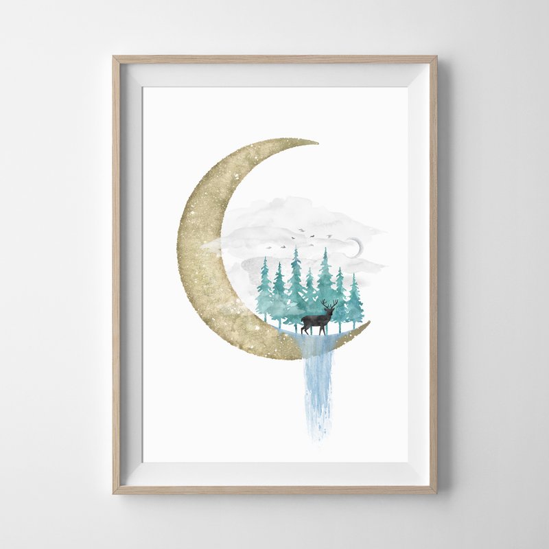 Moon forest print #1  可客製化 掛畫 海報 - 壁貼/牆壁裝飾 - 紙 