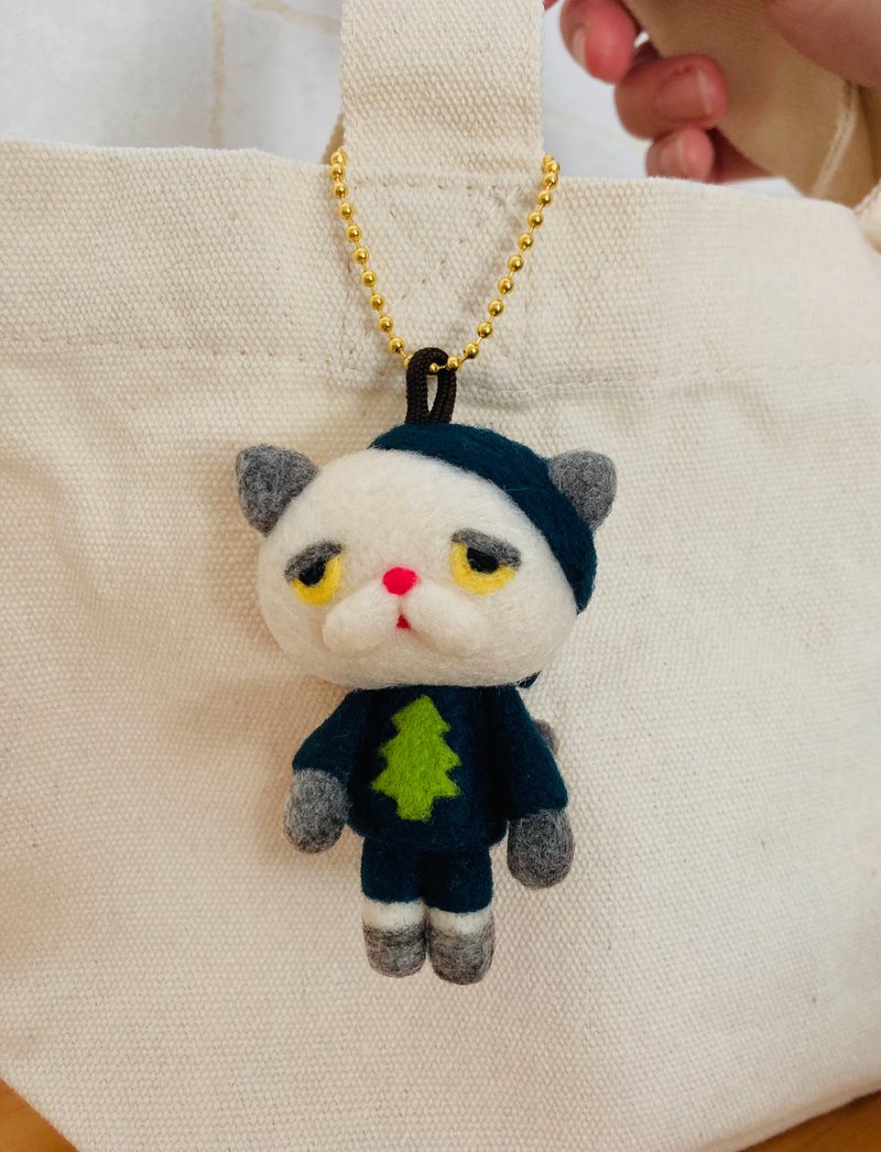 冬猫キーホルダー - 鑰匙圈/鑰匙包 - 羊毛 藍色