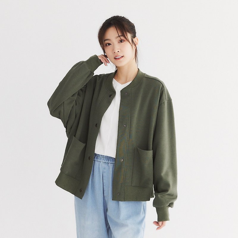 【Simply Yours】Round neck knitted cardigan jacket green F - Women's Sweaters - Other Man-Made Fibers Green