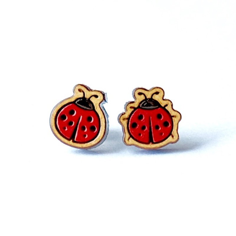 Painted wood earrings-ladybirds - ต่างหู - ไม้ สีแดง