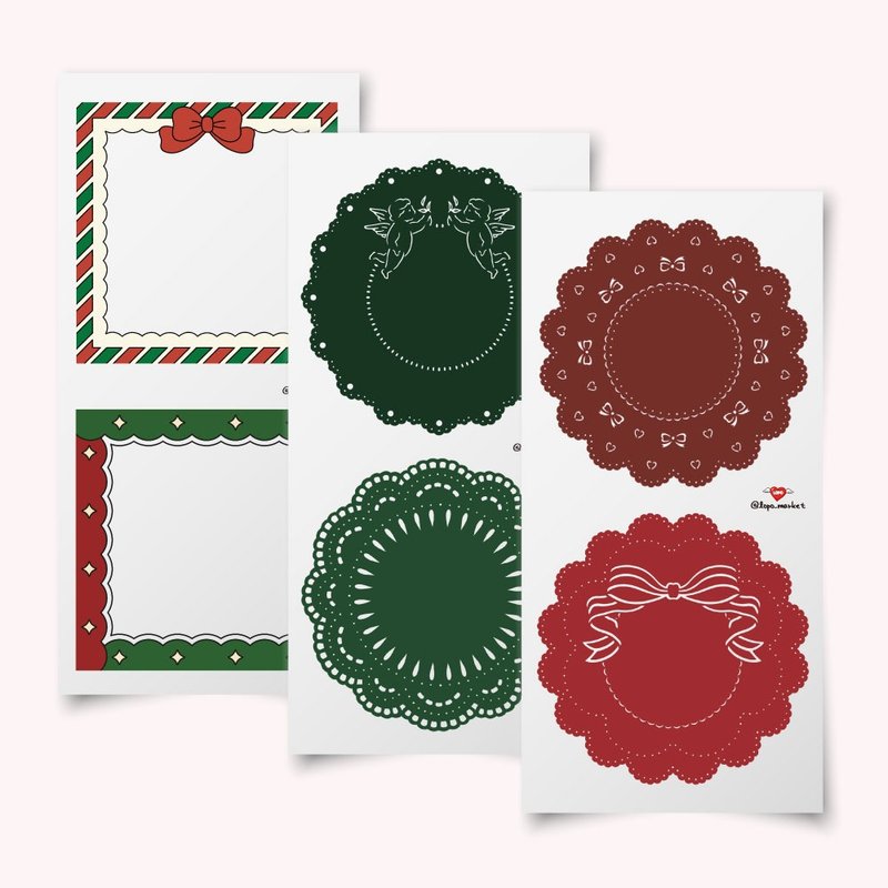 Christmas Cute Frame + Doily Sticker 3 Types, 30 Sheets Set - 貼紙 - 紙 