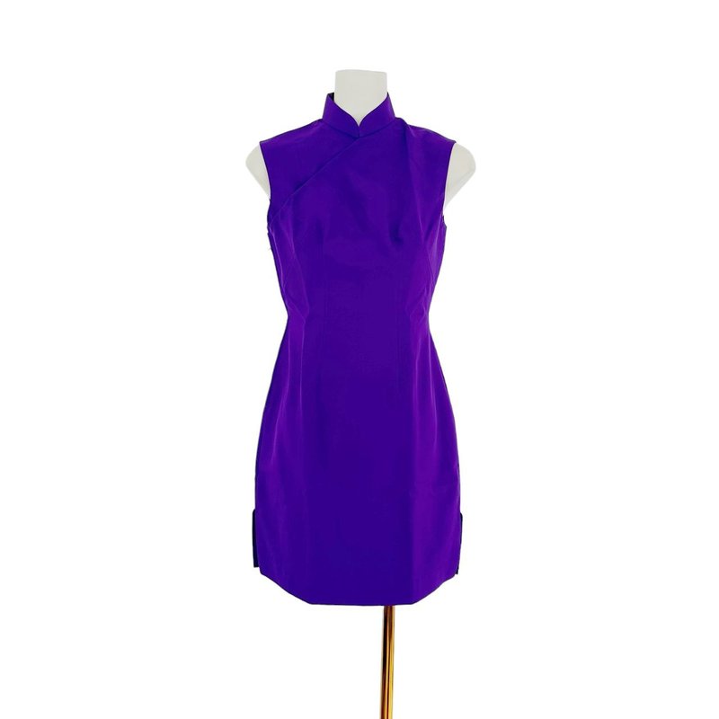 Second-hand antique custom-made purple plain cheongsam OPF227 - Qipao - Polyester Purple