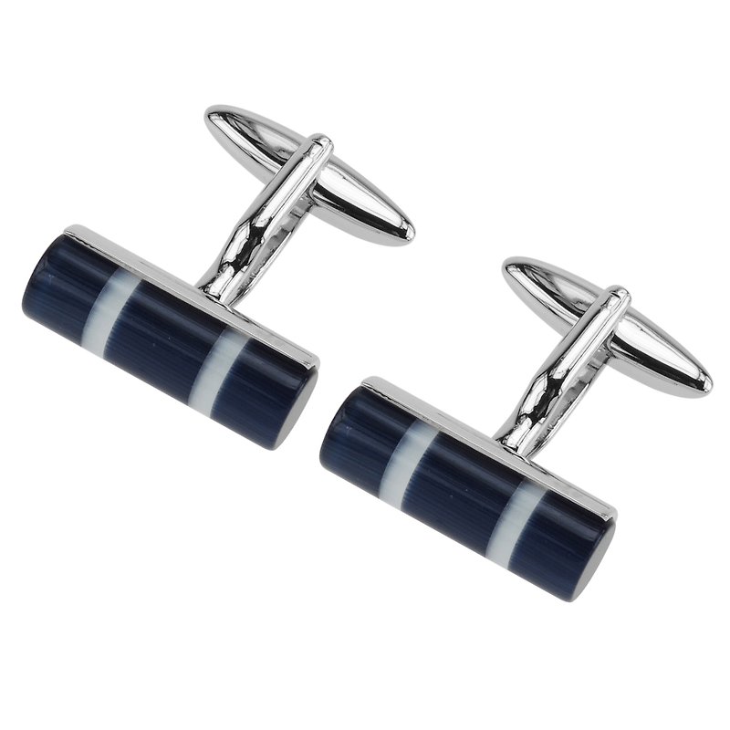 Dark Blue and White Catseye Tube Cufflinks - Cuff Links - Other Metals Multicolor