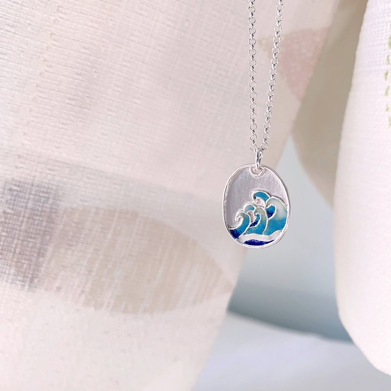 Wave - silver necklace enamel handmade - Necklaces - Sterling Silver Blue