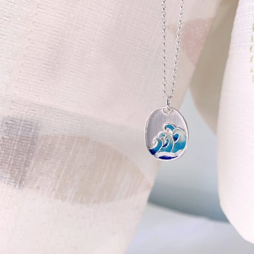 Alice Silver 手作銀飾 海浪 - 純銀項鍊 琺瑯上色 手工製作