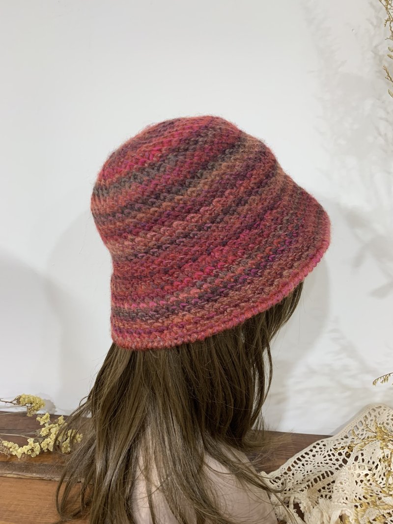 Handmade knitted wool hat. Maple red twill bucket hat. Lightweight and easy to carry short bucket hat - Hats & Caps - Wool 