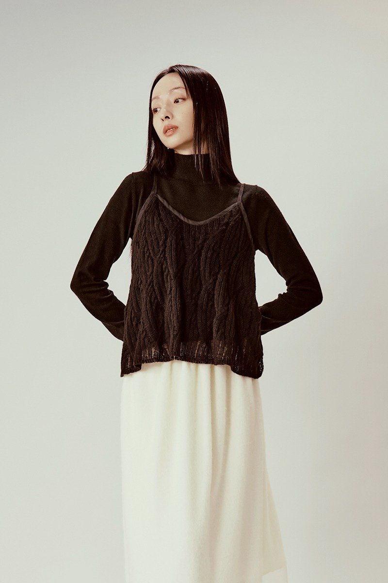 Black Knit 2-Piece Top - เสื้อผู้หญิง - ขนแกะ ขาว