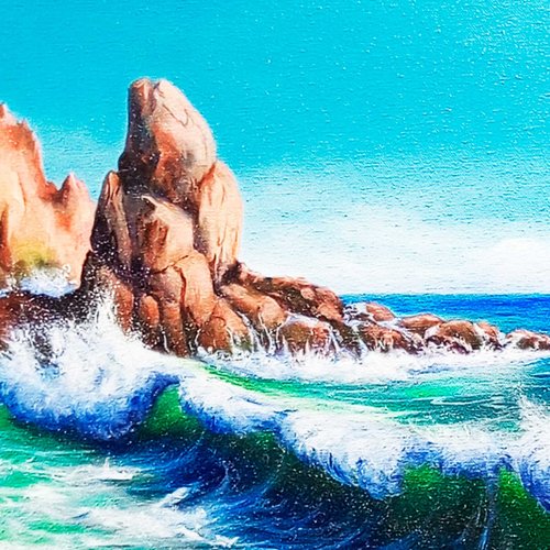 波のある海の風景画。大きな油絵。サイズ 60cm x 80cm ハンドメイド。 - ショップ ArtistMarinaArt ポスター・絵 -  Pinkoi