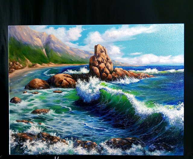 这幅画是一幅透明波浪的海景. 一幅大型油画。 尺寸60厘米x80厘米- 設計 