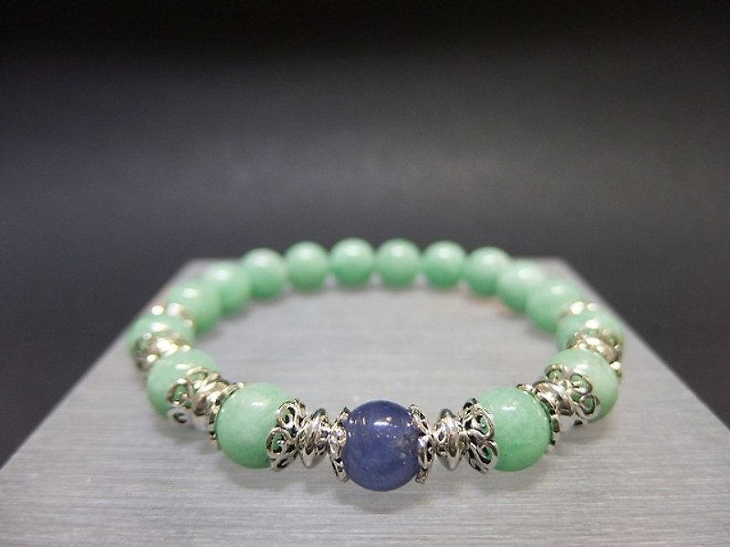 《花藍柳綠》- 祖母綠+坦桑石純銀手鍊  香港原創設計 - 手鍊/手環 - 寶石 綠色