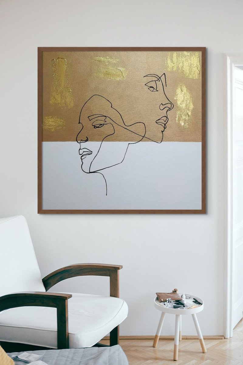 Abstract black gold oil painting on canvas painting Wall Ar for Living room - 壁貼/牆壁裝飾 - 棉．麻 黑色