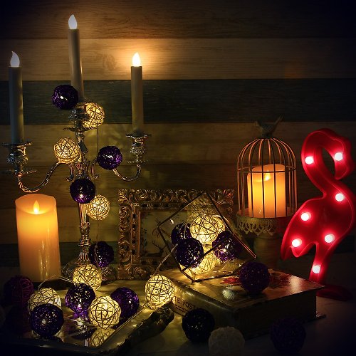 iINDOORS英倫家居 創意燈飾 籐球燈串 電池款 紫羅蘭 長度2M LED氣氛燈 聖誕節