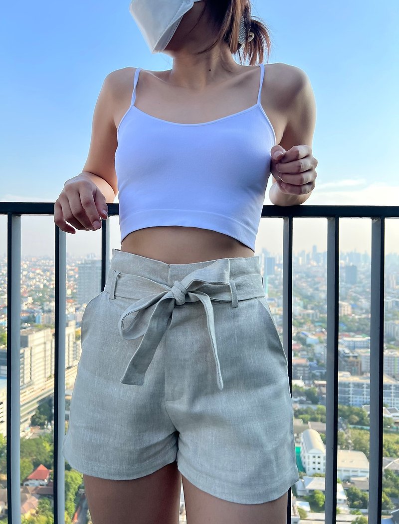 Linen shorts Beige color - 女短褲/五分褲 - 亞麻 卡其色