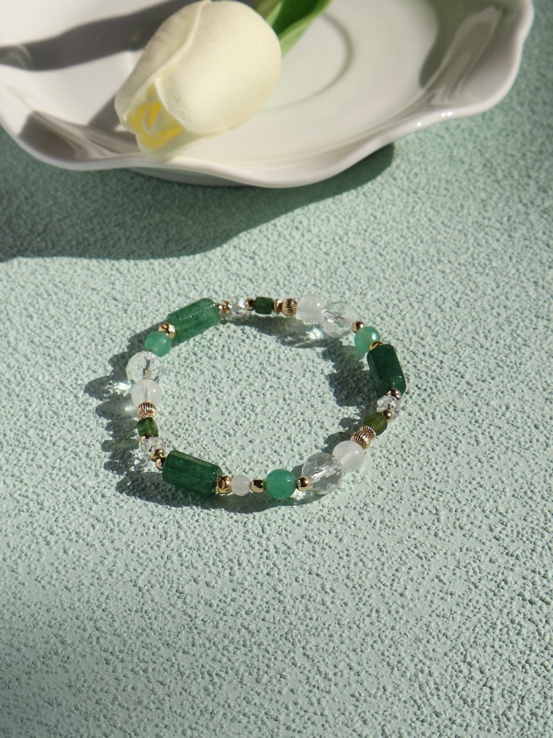 林林林。綠草莓晶 白幽靈 東菱玉 14KGF 水晶礦石設計手鍊 - 手鍊/手鐲 - 水晶 綠色