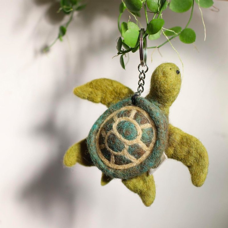 Graduation Gift Wool Felt Xiaoliuqiu Conservation Keychain Sea Turtle Suitable Cultural Coin - ที่ห้อยกุญแจ - ขนแกะ สีเขียว