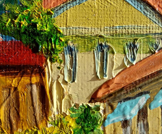 イタリア 油絵 地中海の風景 オリジナルアート 海辺の都市 ウォール