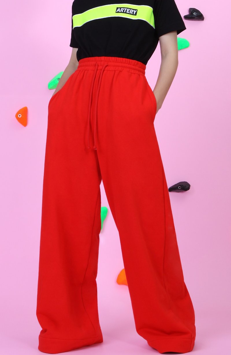 ARTERY WIDE SWEATPANTS full-length Elastic wide red trousers - กางเกงขายาว - ผ้าฝ้าย/ผ้าลินิน สีแดง