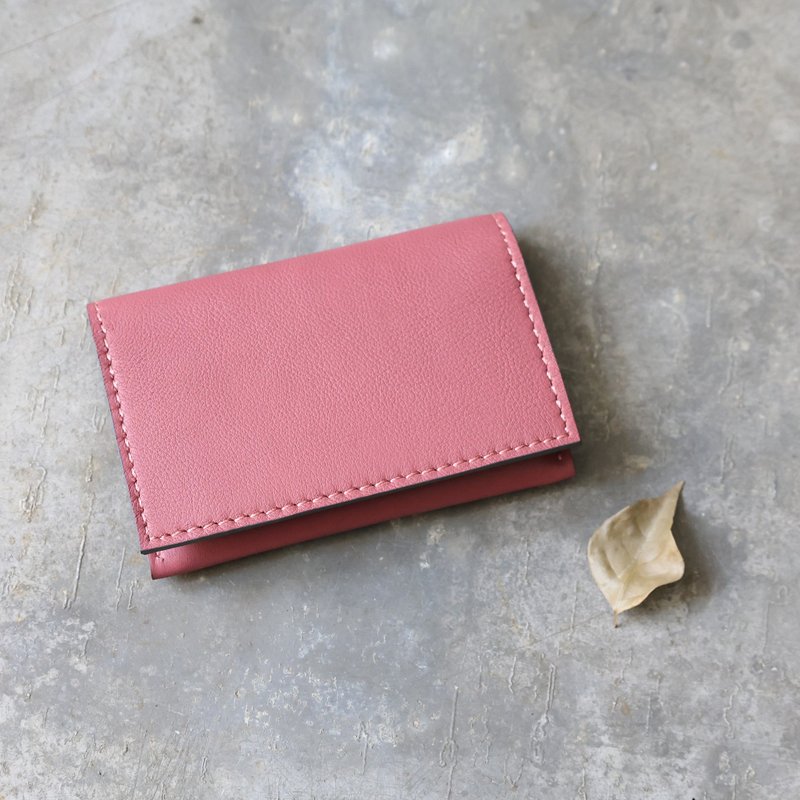 Business card holder card holder dry rose/ash customized gift - Card Holders & Cases - Genuine Leather Pink