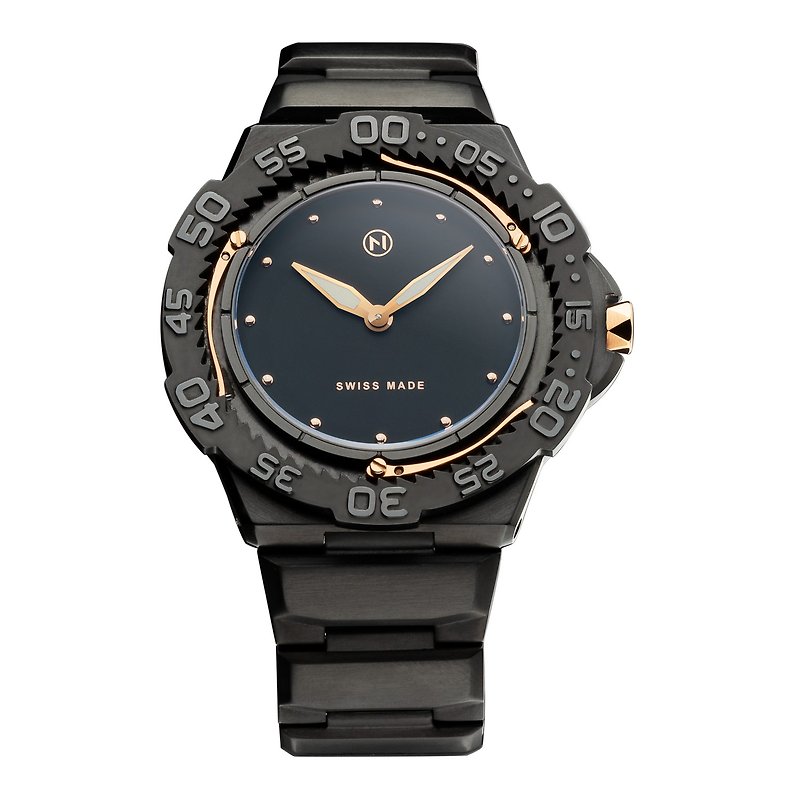 NOVE トライデント スイス製 極薄ダイバーズウォッチ E003-02 - 腕時計 ユニセックス - ステンレススチール ブラック