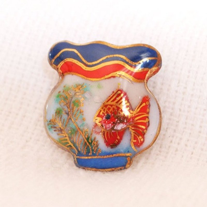 金魚鉢-濃い色-の七宝焼ピンブローチ - 徽章/別針 - 其他金屬 藍色
