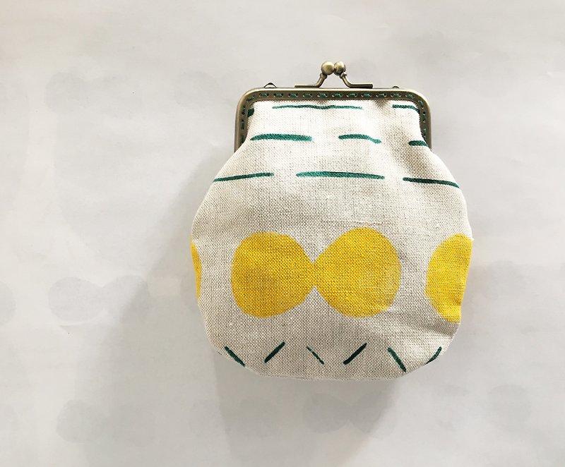 Moshimoshi | Burlap gold bag - yellow cell division - กระเป๋าเครื่องสำอาง - ผ้าฝ้าย/ผ้าลินิน 