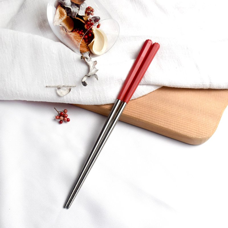 創意六角好筷23cm 中國紅 5雙入 - 筷子/筷架 - 不鏽鋼 紅色
